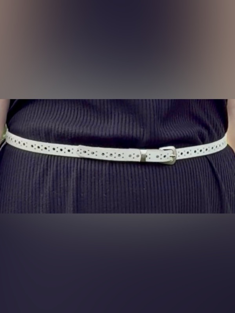 Women's White Perforated Leather Belt with Silver Buckle